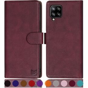 SUANPOT for Samsung Galaxy A12 with RFID Blocking Leather Wallet case Credit Card Holder, Flip Folio Book Phone case Shockproof Cover for Women Men for Samsung A12 case Wallet (Wine Red) in Kuwait