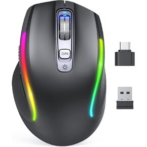 VssoPlor Type C Wireless Mouse, Jiggler Mouse 2.4G USB C Cordless Quiet Rechargeable LED Dual Modes Computer Mice Mover Undetectable Keeps Computer Awake for PC, MacBook, ipad-Black in Kuwait
