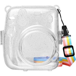 حافظة حماية MOSISO متوافقة مع كاميرا Instax Mini 11 الفورية، غطاء حافظة كاميرا صلب لامع لامع مع حزام كتف قوس قزح قابل للتعديل، شفاف