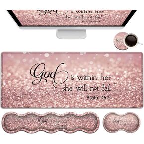 Keyboard Mouse Pad Set,Extended Gaming Mouse Pad + Memory Foam Keyboard Wrist Rest Support, Proverbs 31:25, Bible Pink Office Desk Mat Writing Pad Easy Typing Pain Relief,XXL Large Mousepad Desk Mat in Saudi Arabia