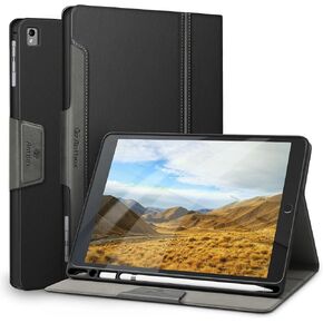 Antbox iPad 6th/5th Generation Case 9.7'' Vegan Leather Case Compatible with iPad Air 2/iPad Pro 9.7''/Air 1 with Apple Pencil Holder Magnetic Clasp Design (Black)