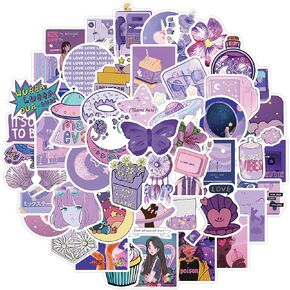 Tuqiso 50 PCS Cute Purple Stickers for Water Bottles, Sticker Packs Set, Cute Aesthetic VSCO Vinyl Stickers, Phone Laptop Computer Stickers, Water Bottle Stickers, Waterproof Stickers for Teens Kids Girls, 50Pack