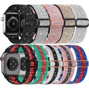 ShuYo Compatible with Apple Watch Bands 38mm 40mm 41mm 42mm 44mm 45mm,Adjustable Soft Solo Loop with Buckle Woven Elastic Sport Bands for iWatch Series SE/8/7/6/5/4/3/2/1