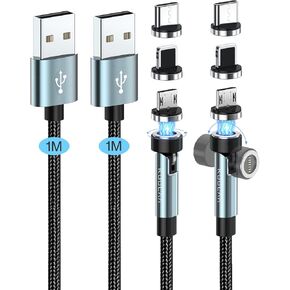 Kuulaa Magnetic Charging Cable, 540° Rotating Magnetic Phone Charger 2Pack 6FT 3 in 1 Magnetic Charger Cable Nylon Braided Magnetic USB Cable for iPhone/Micro USB/Type C Device