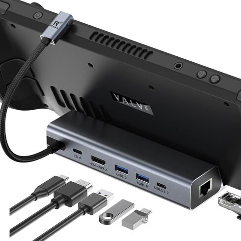 ريكا قاعدة شحن متوافقة مع ستيم ديك، قاعدة ستيم ديك 6 في 1 مع منفذ HDMI 4K@60Hz وجيجابت ايثرنت، 2 USB-A 3.0، USB-C3.0 ومنفذ USB-C 100 واط متوافق مع فالف ستيم ديك in Kuwait