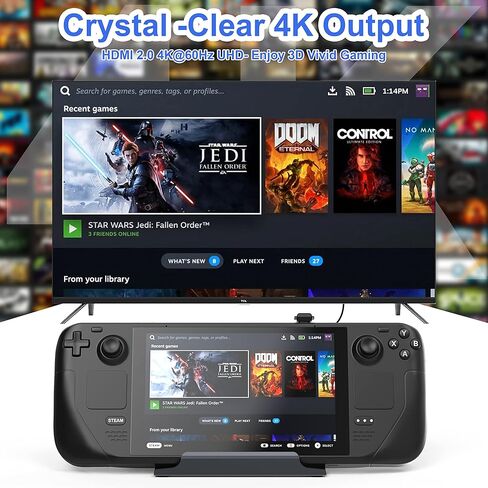 ريكا قاعدة شحن متوافقة مع ستيم ديك، قاعدة ستيم ديك 6 في 1 مع منفذ HDMI 4K@60Hz وجيجابت ايثرنت، 2 USB-A 3.0، USB-C3.0 ومنفذ USB-C 100 واط متوافق مع فالف ستيم ديك in Kuwait