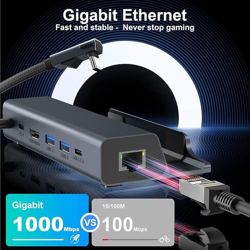 ريكا قاعدة شحن متوافقة مع ستيم ديك، قاعدة ستيم ديك 6 في 1 مع منفذ HDMI 4K@60Hz وجيجابت ايثرنت، 2 USB-A 3.0، USB-C3.0 ومنفذ USB-C 100 واط متوافق مع فالف ستيم ديك in Kuwait