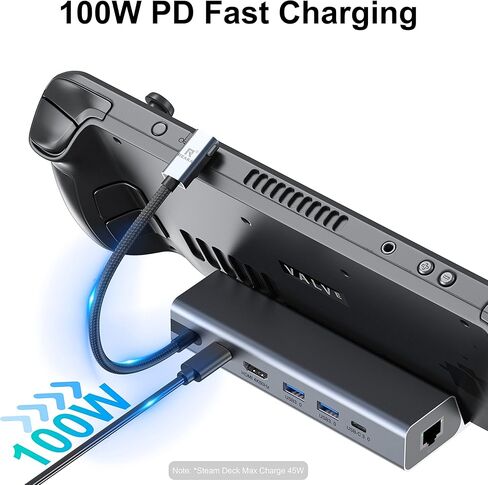 ريكا قاعدة شحن متوافقة مع ستيم ديك، قاعدة ستيم ديك 6 في 1 مع منفذ HDMI 4K@60Hz وجيجابت ايثرنت، 2 USB-A 3.0، USB-C3.0 ومنفذ USB-C 100 واط متوافق مع فالف ستيم ديك in Kuwait