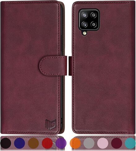 SUANPOT for Samsung Galaxy A12 with RFID Blocking Leather Wallet case Credit Card Holder, Flip Folio Book Phone case Shockproof Cover for Women Men for Samsung A12 case Wallet (Wine Red) in Saudi Arabia