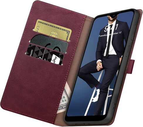 SUANPOT for Samsung Galaxy A12 with RFID Blocking Leather Wallet case Credit Card Holder, Flip Folio Book Phone case Shockproof Cover for Women Men for Samsung A12 case Wallet (Wine Red) in Saudi Arabia
