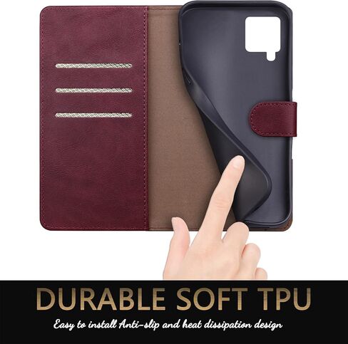 SUANPOT for Samsung Galaxy A12 with RFID Blocking Leather Wallet case Credit Card Holder, Flip Folio Book Phone case Shockproof Cover for Women Men for Samsung A12 case Wallet (Wine Red) in Saudi Arabia