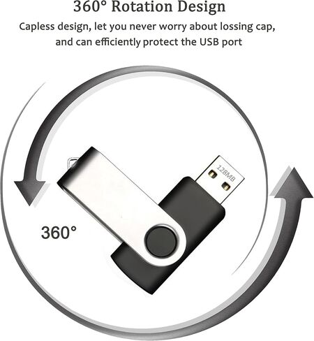 Maspen 10 Pack 128MB Bulk Pack USB 2.0 Flash Drives Swivel Thumb Drive Memory Stick, Black [Not 128GB] (10pcs 128MB) in Saudi Arabia