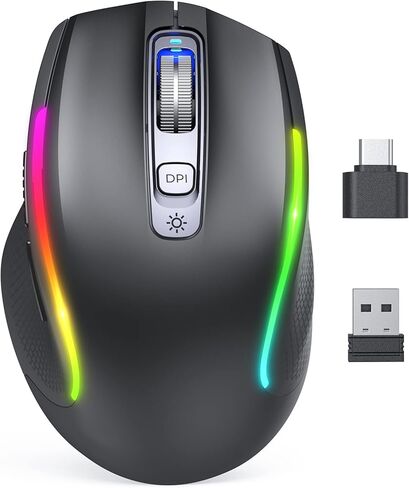 VssoPlor Type C Wireless Mouse, Jiggler Mouse 2.4G USB C Cordless Quiet Rechargeable LED Dual Modes Computer Mice Mover Undetectable Keeps Computer Awake for PC, MacBook, ipad-Black in Kuwait