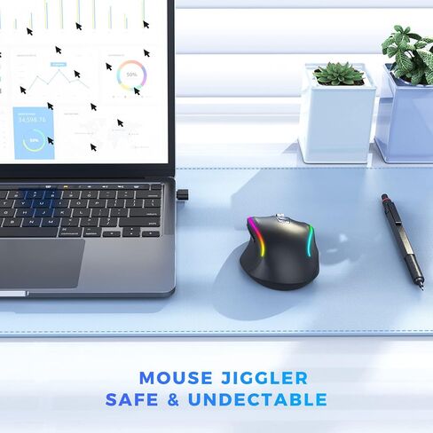 VssoPlor Type C Wireless Mouse, Jiggler Mouse 2.4G USB C Cordless Quiet Rechargeable LED Dual Modes Computer Mice Mover Undetectable Keeps Computer Awake for PC, MacBook, ipad-Black in Kuwait