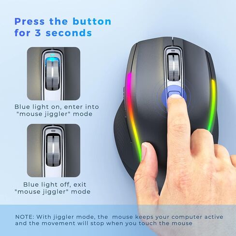 VssoPlor Type C Wireless Mouse, Jiggler Mouse 2.4G USB C Cordless Quiet Rechargeable LED Dual Modes Computer Mice Mover Undetectable Keeps Computer Awake for PC, MacBook, ipad-Black in Kuwait