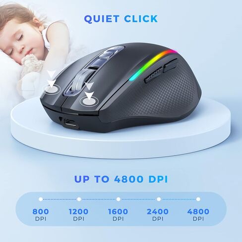 VssoPlor Type C Wireless Mouse, Jiggler Mouse 2.4G USB C Cordless Quiet Rechargeable LED Dual Modes Computer Mice Mover Undetectable Keeps Computer Awake for PC, MacBook, ipad-Black in Kuwait