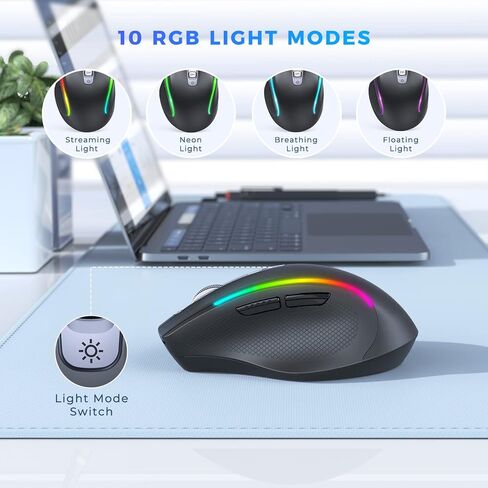VssoPlor Type C Wireless Mouse, Jiggler Mouse 2.4G USB C Cordless Quiet Rechargeable LED Dual Modes Computer Mice Mover Undetectable Keeps Computer Awake for PC, MacBook, ipad-Black in Kuwait