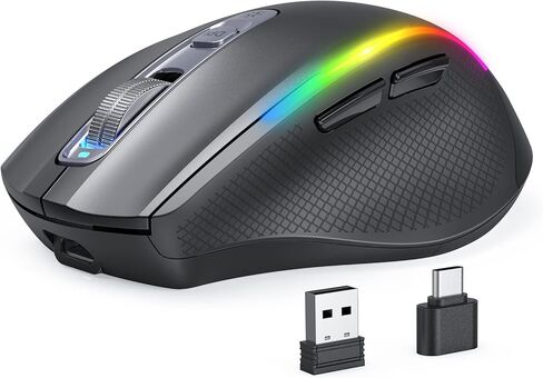 VssoPlor Type C Wireless Mouse, Jiggler Mouse 2.4G USB C Cordless Quiet Rechargeable LED Dual Modes Computer Mice Mover Undetectable Keeps Computer Awake for PC, MacBook, ipad-Black in Kuwait