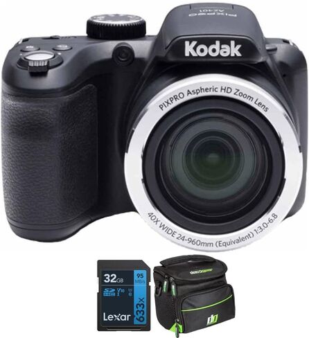 Kodak PIXPRO AZ401 16MP كاميرا رقمية 3 بوصة LCD (أسود) حزمة مع Lexar Professional 633x 32GB SDHC UHS-1 بطاقة ذاكرة فئة 10 + حقيبة كاميرا ديكو جير لكاميرات DSLR والكاميرات عديمة المرآة (صغيرة) in Kuwait