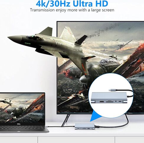 موزع USB C متعدد المنافذ، قاعدة شحن 11 في 1 مع HDMI 4K وVGA و1000 RJ45 ايثرنت وشحن PD وUSB 3.0/2.0 وبطاقة SD/TF، موزع عالمي متوافق مع ماك بوك ديل لينوفو سيرفس لاب توب in Kuwait