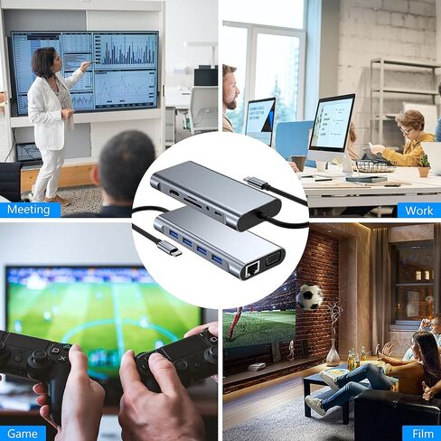 موزع USB C متعدد المنافذ، قاعدة شحن 11 في 1 مع HDMI 4K وVGA و1000 RJ45 ايثرنت وشحن PD وUSB 3.0/2.0 وبطاقة SD/TF، موزع عالمي متوافق مع ماك بوك ديل لينوفو سيرفس لاب توب in Kuwait