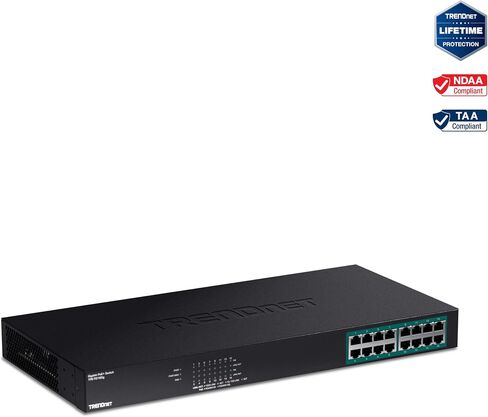 TRENDnet 16-Port Gigabit PoE+ Switch, 16 x Gigabit PoE+ Ports, 246W PoE Power Budget, 32 Gbps Switching Capacity, Desktop Switch, Ethernet Network Switch, Metal, Lifetime Protection, Black, TPE-TG160g in Saudi Arabia