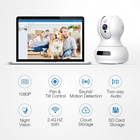 كاميرا للحيوانات الأليفة، كاميرا داخلية مع تكبير/تصغير قابل للإمالة، كاميرا WiFi داخلية مع عرض عن بعد، جهاز مراقبة الطفل مع الكاميرا والصوت، رؤية ليلية، كشف الحركة، صوت ثنائي الاتجاه، بطاقة SD/تخزين سحابي in Saudi Arabia