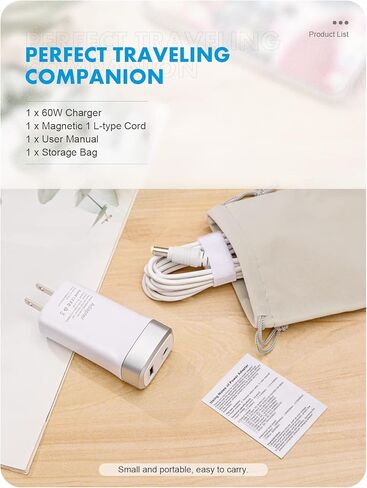 شاحن ماك بوك برو بديل صغير بقدرة 60 وات، 13 15 بوصة قبل منتصف عام 2012 مع منفذ USB، موصل طرف مغناطيسي من النوع L من الجيل الأول، محول كمبيوتر محمول يعمل بالتيار المتردد أثناء السفر A1278 2011 2010... in Kuwait