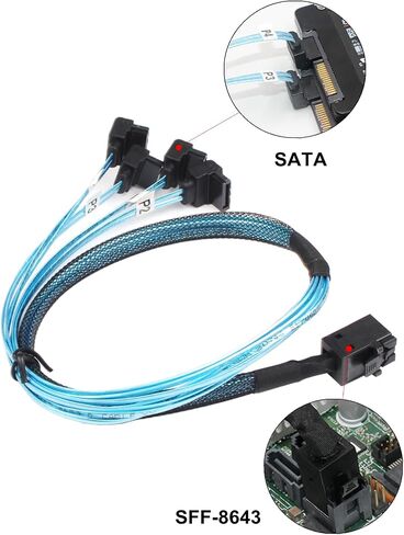 2PCS Internal HD Mini SAS (SFF-8643 Host) - 4X SATA Target Angle Cable, SFF-8643 for Controller 4 Sata Connect to Hard Drive 0.5M 1.6FT in Saudi Arabia