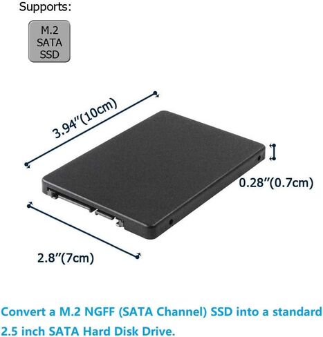 يو اس سي ال حاوية ساتا M.2 الى 2.5 انش، M.2 SSD الى محول ساتا 2.5 انش مع حافظة، محول SSD NGFF الى بطاقة ساتا 2.5 انش يدعم 2230 2242 2260 2280 2280 مع حافظة 7 ملم in Kuwait