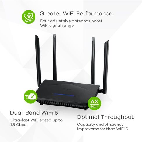 Zyxel WiFi 6 Router AX1800 (NBG7510) - موجه لاسلكي جيجابت ثنائي النطاق، السرعة والقيمة، التحكم الأبوي، MU-MIMO، OFDMA، مثالي للألعاب والبث in Saudi Arabia
