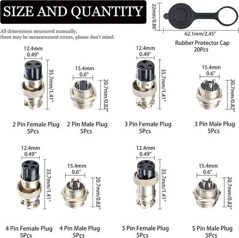 Aviation Plug Connector GX16 2 3 4 5 Pin Panel Metal Mount Circular Aviation Connector Adapter Male Female Plug Socket with Waterproof Cap, Pack of 60 in Saudi Arabia