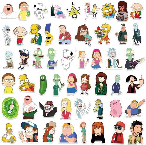 PIRTYNNUF 50 قطعة من ملصقات الرسوم المتحركة الرسوم المتحركة حزم ملصقات رائعة لأجهزة الكمبيوتر المحمول وحافظة الهاتف وزجاجة المياه وممتص الصدمات على لوح التزلج والأمتعة وملصقات الرسوم المتحركة للمراهقين والبالغين in Kuwait