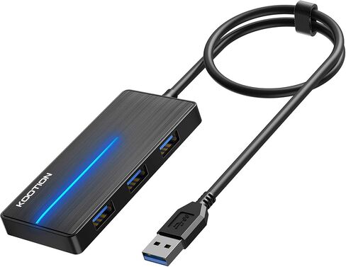 KOOTION 4-Port USB 3.0 Hub، مركز بيانات رفيع للغاية (سرعة نقل 5 جيجابت في الثانية) مع مؤشر LED لأجهزة MacBook، Windows PC، Surface، Mobile HDD، Ultrabook، محرك فلاش، كمبيوتر محمول (أسود) in Kuwait