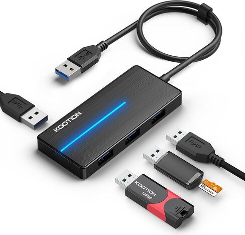 KOOTION 4-Port USB 3.0 Hub، مركز بيانات رفيع للغاية (سرعة نقل 5 جيجابت في الثانية) مع مؤشر LED لأجهزة MacBook، Windows PC، Surface، Mobile HDD، Ultrabook، محرك فلاش، كمبيوتر محمول (أسود) in Kuwait