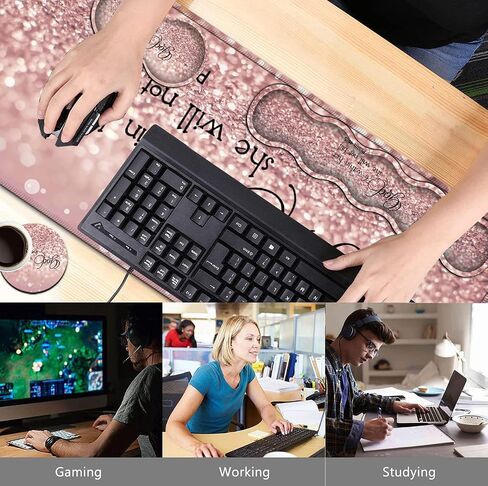 Keyboard Mouse Pad Set,Extended Gaming Mouse Pad + Memory Foam Keyboard Wrist Rest Support, Proverbs 31:25, Bible Pink Office Desk Mat Writing Pad Easy Typing Pain Relief,XXL Large Mousepad Desk Mat in Kuwait