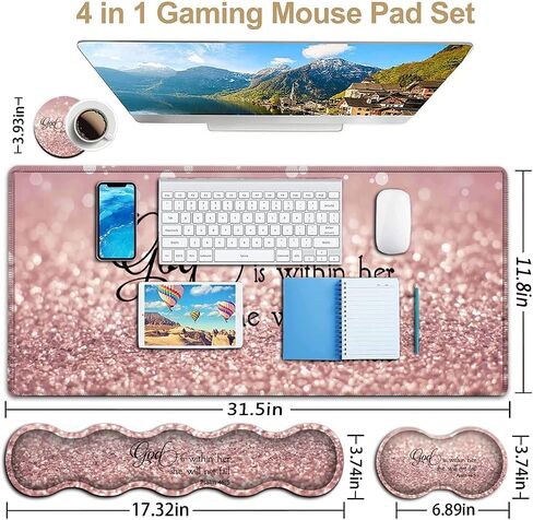 Keyboard Mouse Pad Set,Extended Gaming Mouse Pad + Memory Foam Keyboard Wrist Rest Support, Proverbs 31:25, Bible Pink Office Desk Mat Writing Pad Easy Typing Pain Relief,XXL Large Mousepad Desk Mat in Kuwait