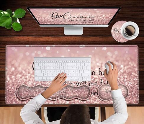 Keyboard Mouse Pad Set,Extended Gaming Mouse Pad + Memory Foam Keyboard Wrist Rest Support, Proverbs 31:25, Bible Pink Office Desk Mat Writing Pad Easy Typing Pain Relief,XXL Large Mousepad Desk Mat in Kuwait