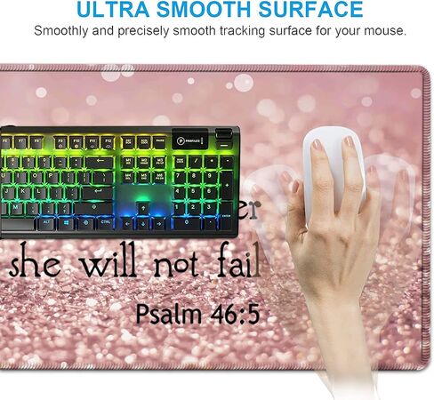 Keyboard Mouse Pad Set,Extended Gaming Mouse Pad + Memory Foam Keyboard Wrist Rest Support, Proverbs 31:25, Bible Pink Office Desk Mat Writing Pad Easy Typing Pain Relief,XXL Large Mousepad Desk Mat in Kuwait