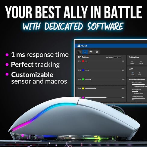 KLIM Blaze X RGB + New 2023 + Rechargeable Wireless Gaming Mouse with Charging Dock + Long-Lasting Battery + Up to 12000 DPI + Wired & Wireless Mouse PC, PS5, PS4, Mac + Black in Saudi Arabia