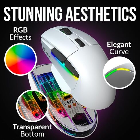 KLIM Blaze X RGB + New 2023 + Rechargeable Wireless Gaming Mouse with Charging Dock + Long-Lasting Battery + Up to 12000 DPI + Wired & Wireless Mouse PC, PS5, PS4, Mac + Black in Saudi Arabia