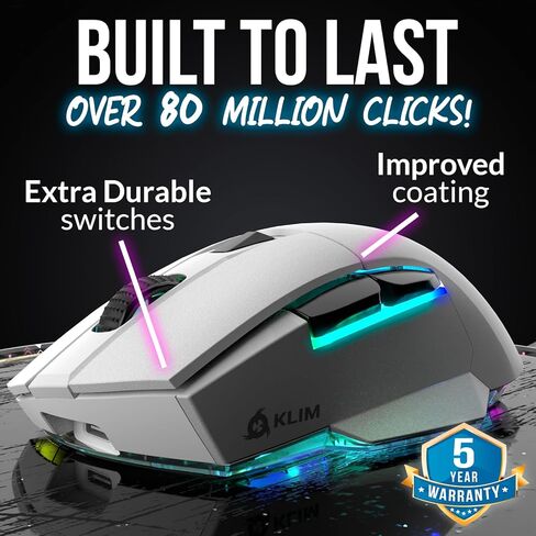 KLIM Blaze X RGB + New 2023 + Rechargeable Wireless Gaming Mouse with Charging Dock + Long-Lasting Battery + Up to 12000 DPI + Wired & Wireless Mouse PC, PS5, PS4, Mac + Black in Saudi Arabia