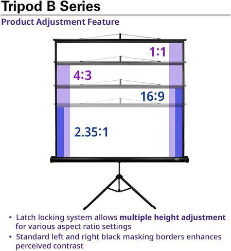 Elite Screens Tripod B, 85-INCH 1:1, Lightweight Pull Up Foldable Stand, Manual, Movie Home Theater Projector Screen, 4K / 8K Ultra HDR 3D Ready, US Based Company 2-YEAR WARRANTY, T85SB, black in Saudi Arabia