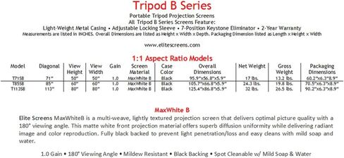 Elite Screens Tripod B, 85-INCH 1:1, Lightweight Pull Up Foldable Stand, Manual, Movie Home Theater Projector Screen, 4K / 8K Ultra HDR 3D Ready, US Based Company 2-YEAR WARRANTY, T85SB, black in Saudi Arabia