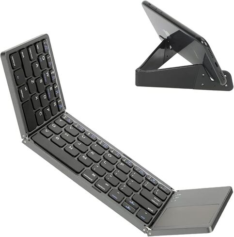 لوحة مفاتيح IKOS قابلة للطي بلوتوث لاسلكية محمولة مع لوحة لمس قابلة لإعادة الشحن بحجم كامل ونحيف للغاية ولوحة مفاتيح صغيرة قابلة للطي لأجهزة iPhone iPad Mini/Pro/Air iOS Android والهواتف الذكية/الأجهزة اللوحية والنوافذ in Kuwait