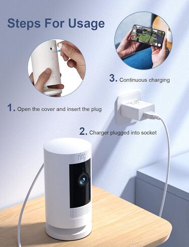 لمحول الطاقة Ring Stick Up Cam، متوافق مع الجيل الثالث من قابس البطارية، كابل شحن DC من الجيل الثاني، كاميرا كشاف في الهواء الطلق مقاومة للطقس، شحن الكاميرا باستمرار، سلك أبيض 26 قدمًا in Kuwait