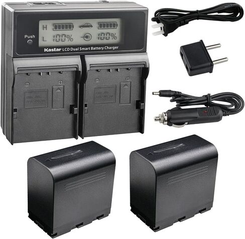 Kastar 2-Pack SSL-JVC70 Battery and AC LCD Dual Fast Charger Compatible with JVC SSL-JVC50, JVC SSL-JVC70, JVC SSL-JVC75, JVC BN-S8I50 Battery and Charger, JVC GY-HM620U, GY-HM650, GY-HM650U Camera in Saudi Arabia