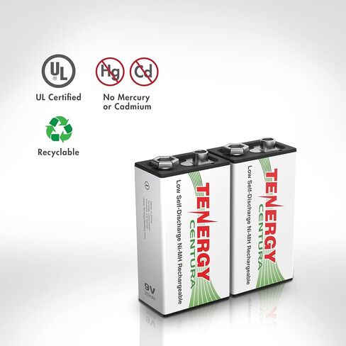 Tenergy Centura 9V NIMH Rechargeable Batteries, 200mAh Low Self-Discharge Square Battery for Smoke Alarm/Detector, 2 Pack in Saudi Arabia