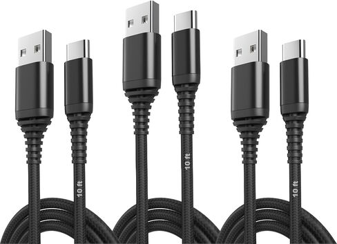 10-Pack USB Type-C Cables [6.6ft | 3A Fast Charge | Braided] – USB-A to USB-C Charger Cord, Compatible with iPhone 15/16/17, Galaxy S25/S24/S23/Z Flip Note20, Pixel 8/7/6, iPad Mini, PS5 – Value Set in Saudi Arabia