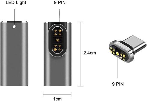 محول USB C مغناطيسي، موصل من النوع C، USB 3.1 480 ميجا بايت/ثانية PD، شحن سريع 100 وات - يدعم السرعة العالية، متوافق مع MacBook Pro/Matebook in Kuwait